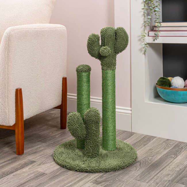 Marfa 25.25" Jute Triple Cactus Cat Scratching Post with Fuzzy Toy, Green - Pet Accessories - 7
