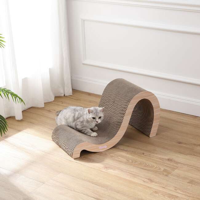 Kona 27" Cardboard Double Sided Wave Cat Scratcher with Catnip, Oak Wood - Pet Accessories - 3