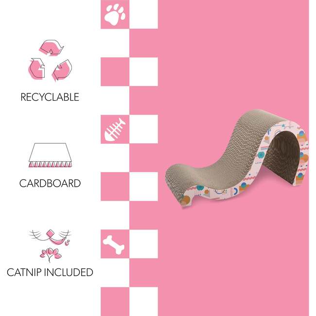 Kona 27" Cardboard Double Sided Wave Cat Scratcher with Catnip, Pattern Party - Pet Accessories - 5