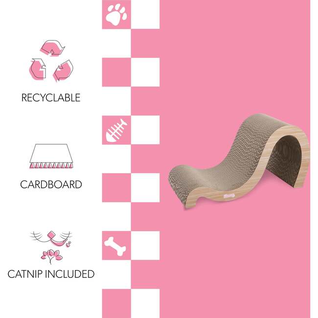 Kona 27" Cardboard Double Sided Wave Cat Scratcher with Catnip, Oak Wood - Pet Accessories - 5