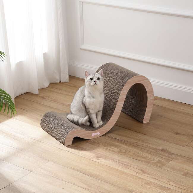 Kona 27" Cardboard Double Sided Wave Cat Scratcher with Catnip, Oak Wood - Pet Accessories - 7