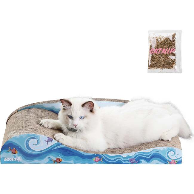 Kokomo 23.75" Cardboard Lounge Bed Cat Scratcher with Catnip, Blue