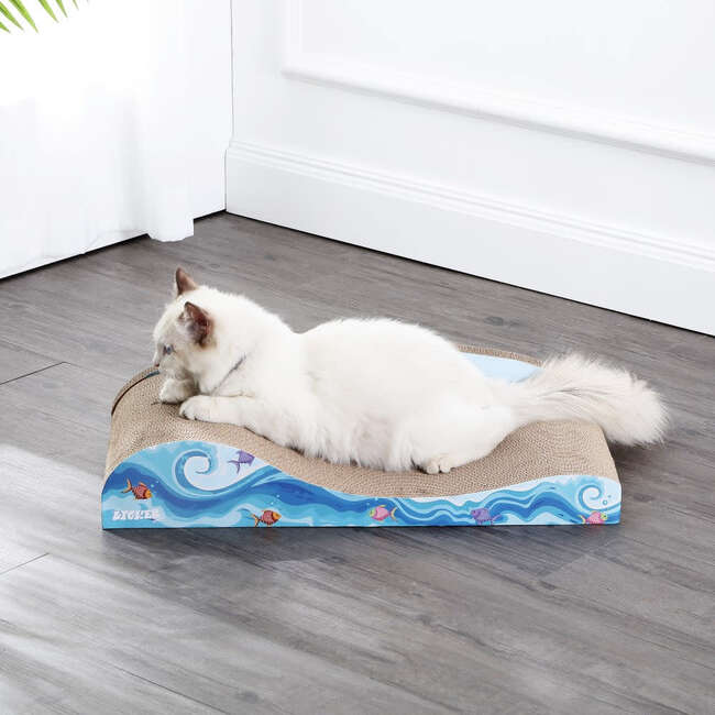 Kokomo 23.75" Cardboard Lounge Bed Cat Scratcher with Catnip, Blue - Pet Accessories - 3
