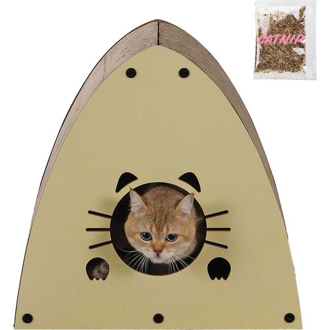 Koko 19" Cardboard Triangle Cat Cave Scratcher with Catnip, Almond