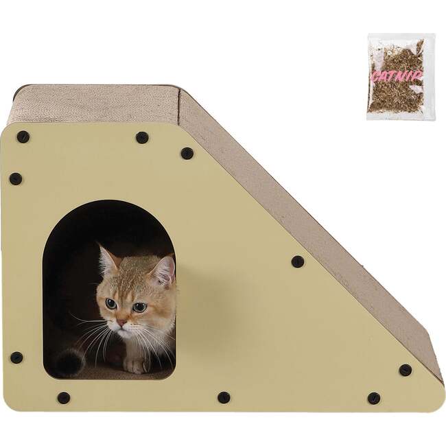 Kento 23.63" Minimalist Cardboard Angled Cat Cave Scratcher with Catnip, Almond