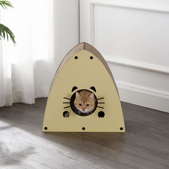Koko 19" Cardboard Triangle Cat Cave Scratcher with Catnip, Almond - Pet Accessories - 2