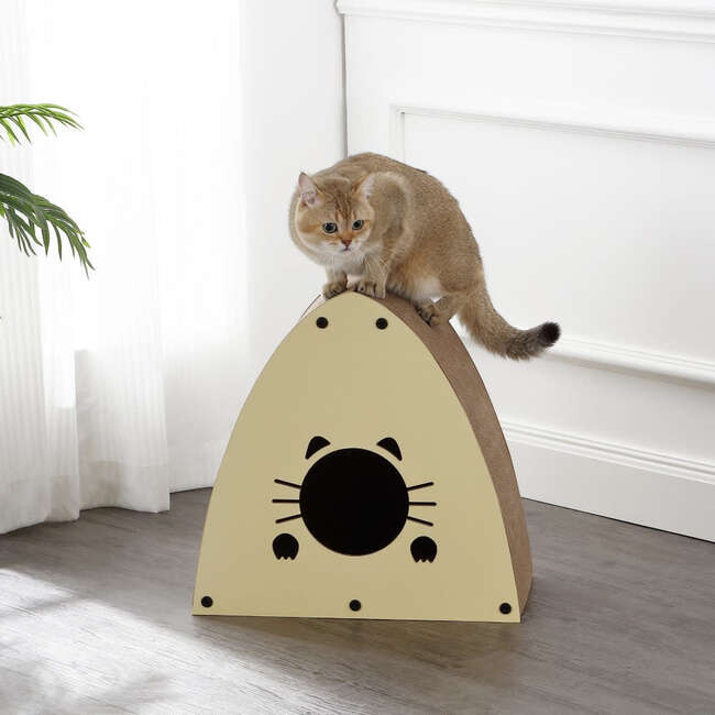Koko 19" Cardboard Triangle Cat Cave Scratcher with Catnip, Almond - Pet Accessories - 3