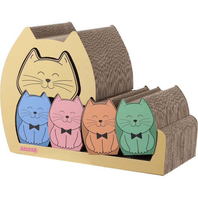 Kazoku 15.63" Cardboard 5 in 1 Family Cat Cave Scratcher with Catnip and Pull Out Design, Multi Colored - Pet Accessories - 4
