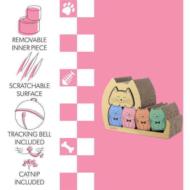 Kazoku 15.63" Cardboard 5 in 1 Family Cat Cave Scratcher with Catnip and Pull Out Design, Multi Colored - Pet Accessories - 5