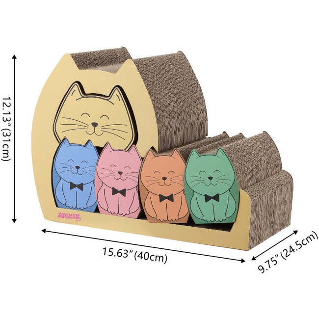 Kazoku 15.63" Cardboard 5 in 1 Family Cat Cave Scratcher with Catnip and Pull Out Design, Multi Colored - Pet Accessories - 6