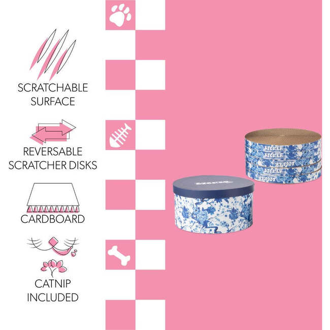 Kate 12" Patterned Cardboard Reversible Cat Scratcher Pad In Box with Catnip, Blue/White (5 Pack) - Pet Accessories - 4