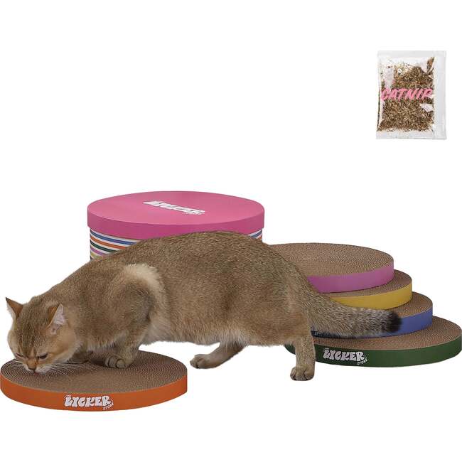 Kate 12" Patterned Cardboard Reversible Cat Scratcher Pad in Box with Catnip, Multi Colored (5 Pack)