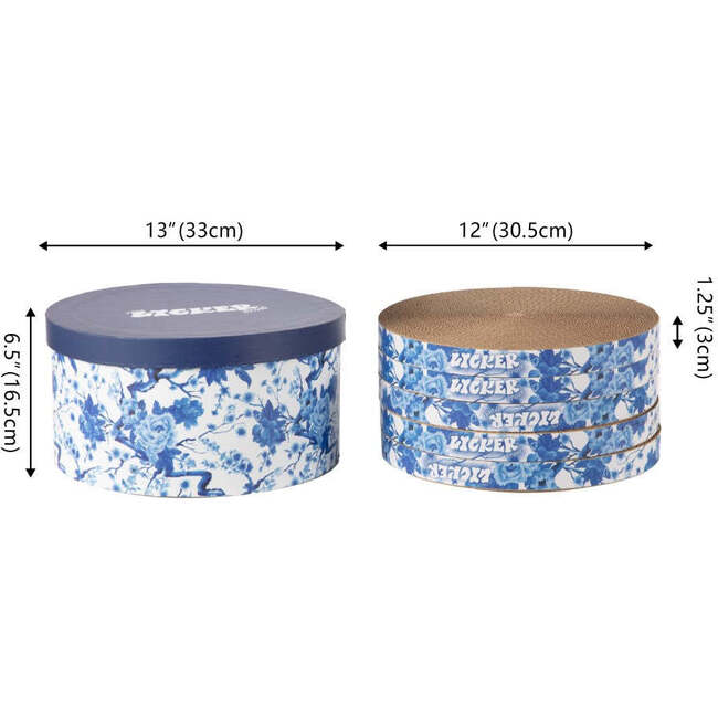 Kate 12" Patterned Cardboard Reversible Cat Scratcher Pad In Box with Catnip, Blue/White (5 Pack) - Pet Accessories - 5