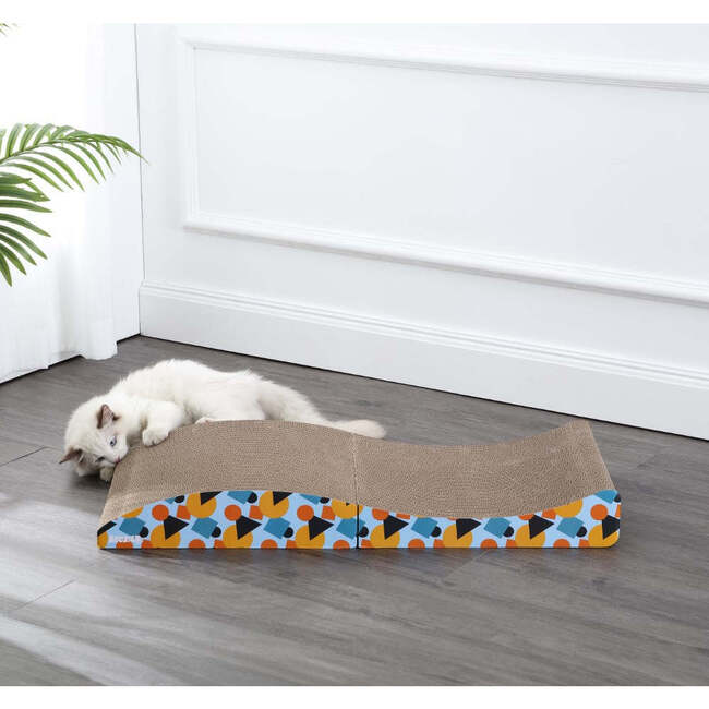 Eero 32" Cardboard Foldable Lounge Cat Scratcher with Catnip, Blue/Orange - Pet Accessories - 2