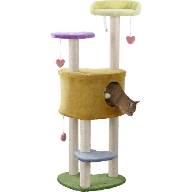 Aisling 51" 4 Tier Sisal Heart Cat Tree with Scratching Posts, Napping Perch, and Dangling Toys, Multi