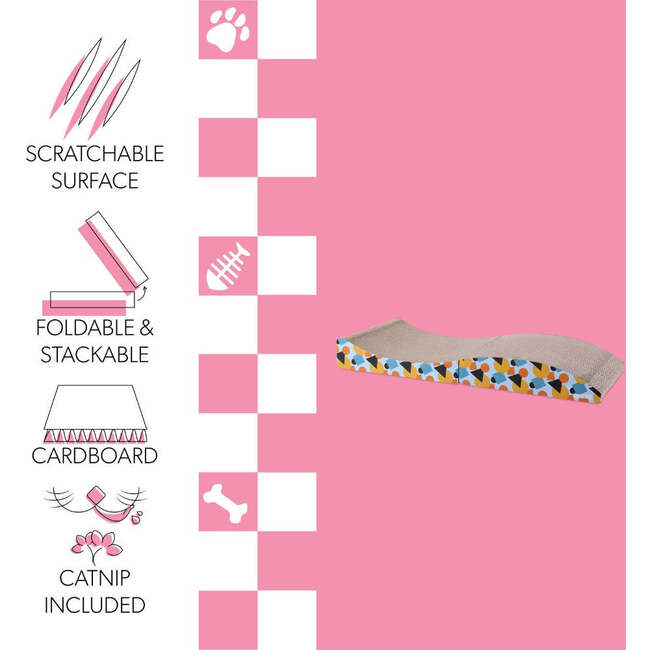 Eero 32" Cardboard Foldable Lounge Cat Scratcher with Catnip, Blue/Orange - Pet Accessories - 5