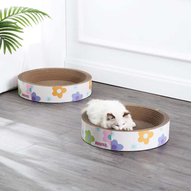 Daisy 18.13" Cardboard Bowl Cat Scratcher with Catnip, White/Multi (Set of 2) - Pet Accessories - 2
