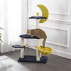 Aurora 49" 3 Tier Sisal Moon And Stars Cat Tree with Scratching Posts, Basket, and Fuzzy Bell Toys, Navy/Yellow/White - Pet Accessories - 3