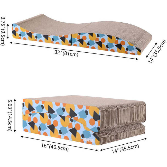 Eero 32" Cardboard Foldable Lounge Cat Scratcher with Catnip, Blue/Orange - Pet Accessories - 6
