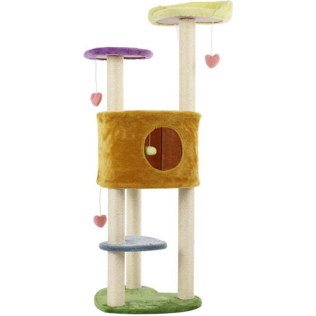 Aisling 51" 4 Tier Sisal Heart Cat Tree with Scratching Posts, Napping Perch, and Dangling Toys, Multi - Pet Accessories - 4