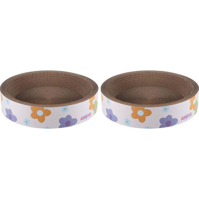 Daisy 18.13" Cardboard Bowl Cat Scratcher with Catnip, White/Multi (Set of 2) - Pet Accessories - 4