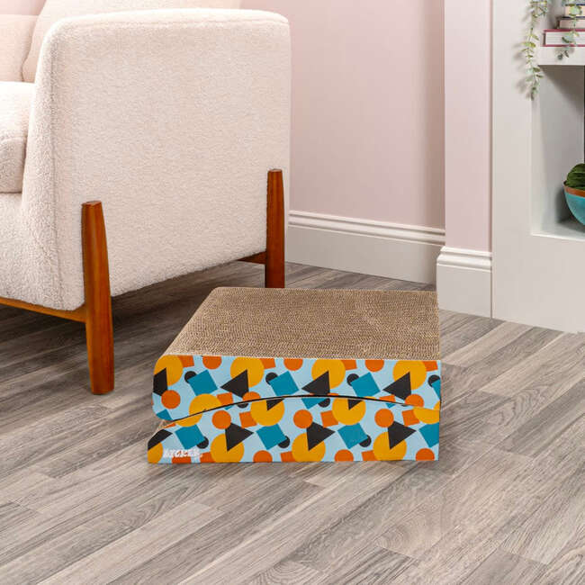 Eero 32" Cardboard Foldable Lounge Cat Scratcher with Catnip, Blue/Orange - Pet Accessories - 7