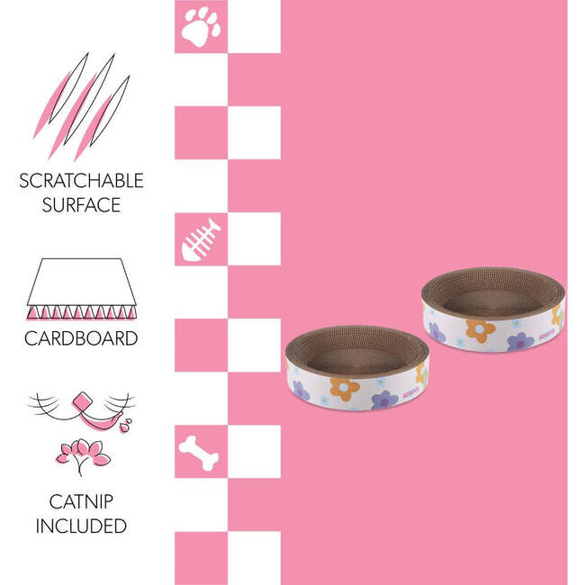 Daisy 18.13" Cardboard Bowl Cat Scratcher with Catnip, White/Multi (Set of 2) - Pet Accessories - 5