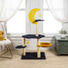 Aurora 49" 3 Tier Sisal Moon And Stars Cat Tree with Scratching Posts, Basket, and Fuzzy Bell Toys, Navy/Yellow/White - Pet Accessories - 6