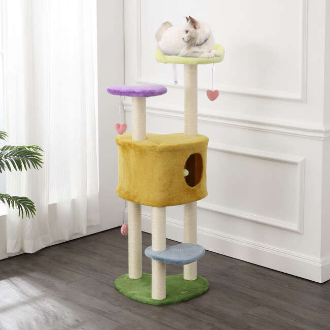 Aisling 51" 4 Tier Sisal Heart Cat Tree with Scratching Posts, Napping Perch, and Dangling Toys, Multi - Pet Accessories - 7