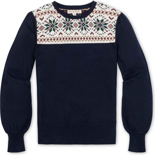 Organic Fair Isle Puff Sleeve Sweater, Scottish Snowflake