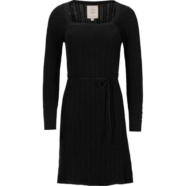 Organic Square Neck Cable Sweater Dress, Black