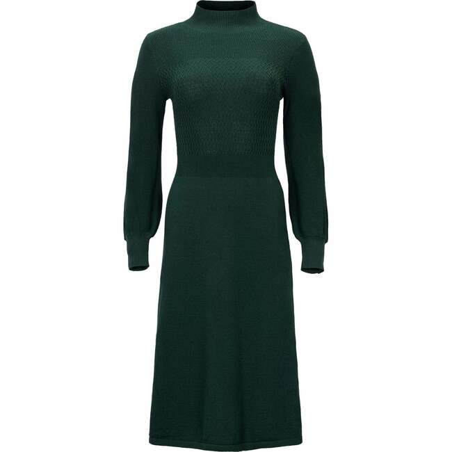 Organic Mock Neck Bodice Stitch Sweater Dress, Deep Green