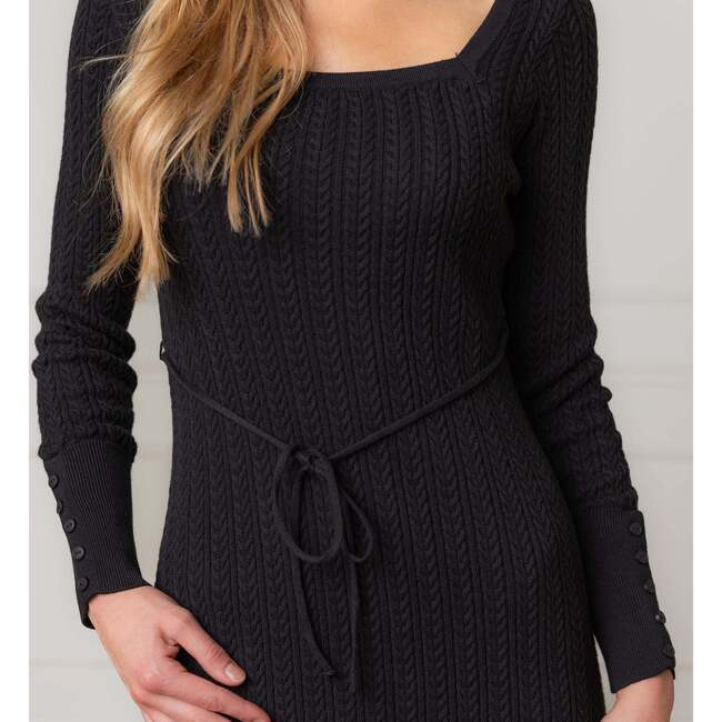 Organic Square Neck Cable Sweater Dress, Black - Dresses - 2