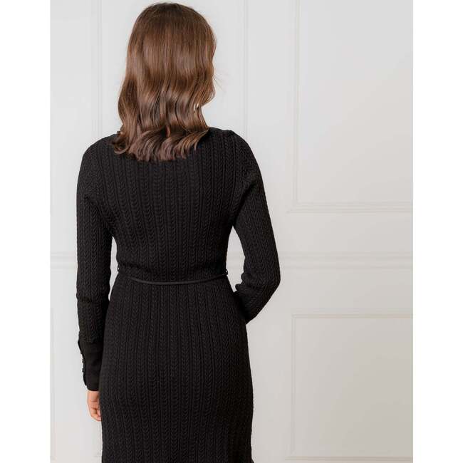 Organic Square Neck Cable Sweater Dress, Black - Dresses - 3