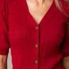 Organic Puff Sleeve Button Front Sweater, Red Cable - Cardigans - 2