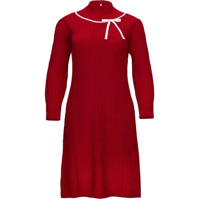 Organic Mock Neck Cable Sweater Dress, Red Cable