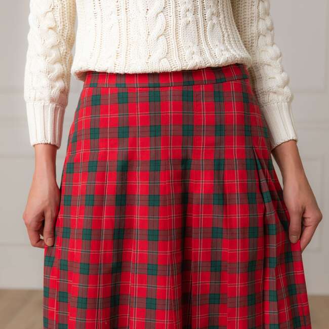Organic Pleated Midi Skirt, London Plaid - Skirts - 3