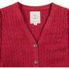 Organic Puff Sleeve Button Front Sweater, Red Cable - Cardigans - 4