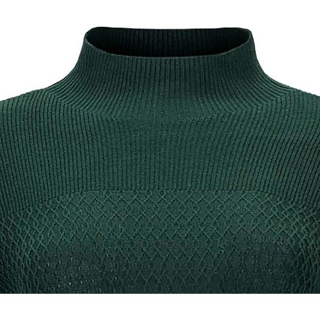 Organic Mock Neck Bodice Stitch Sweater Dress, Deep Green - Dresses - 4