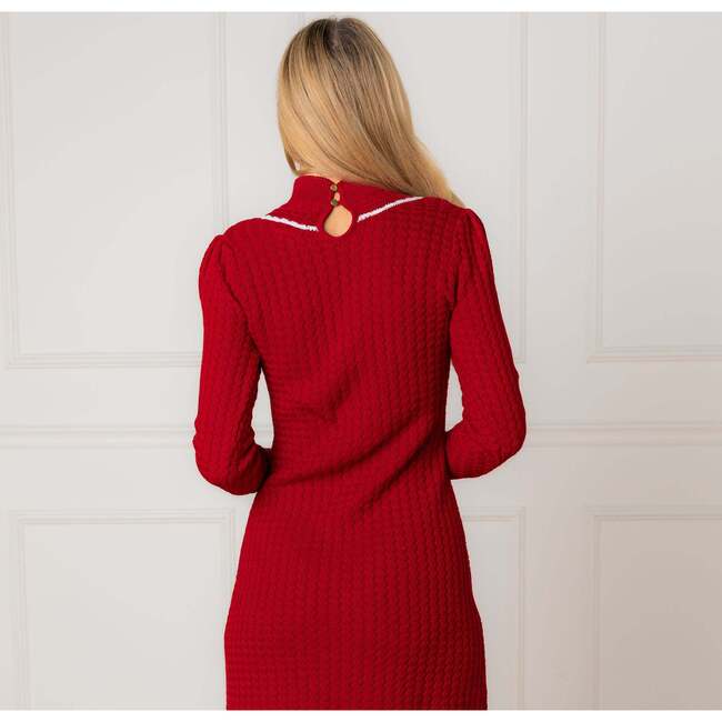 Organic Mock Neck Cable Sweater Dress, Red Cable - Dresses - 5