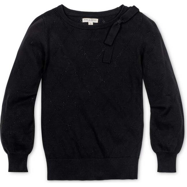 Organic Bow Detail Pointelle Sweater, Black Diamond