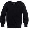 Organic Bow Detail Pointelle Sweater, Black Diamond - Sweaters - 1 - thumbnail