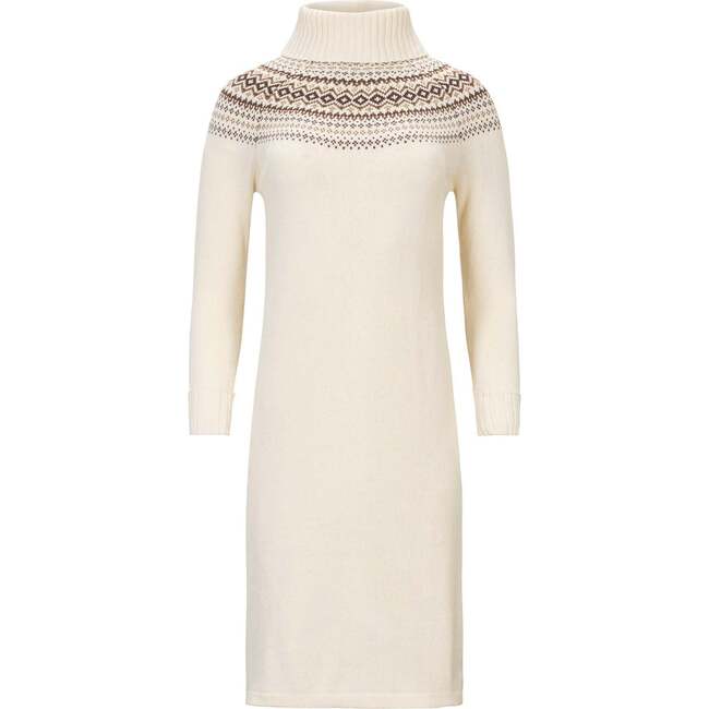 Organic Long Sleeve Turtleneck Intarsia Sweater Dress, Ivory Fireside Fair Isle