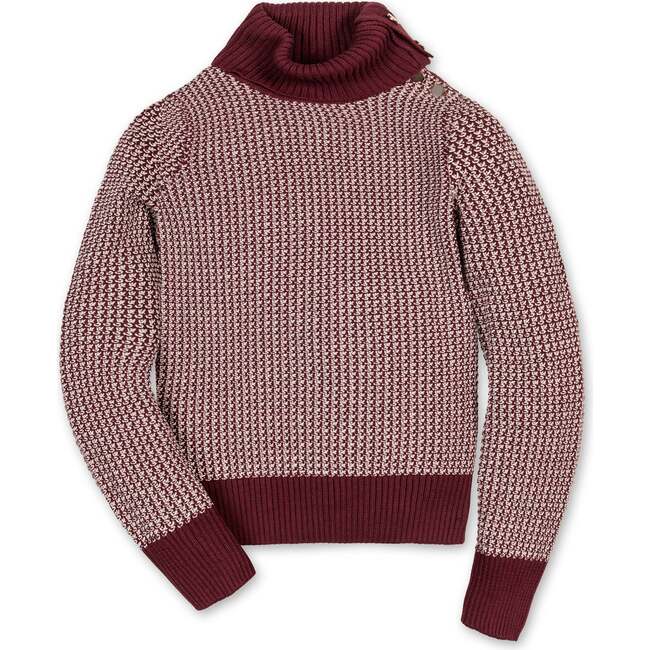 Organic Tweed Stitch Turtleneck Sweater, Oxblood Tweed