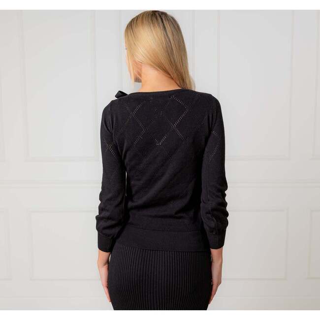 Organic Bow Detail Pointelle Sweater, Black Diamond - Sweaters - 3
