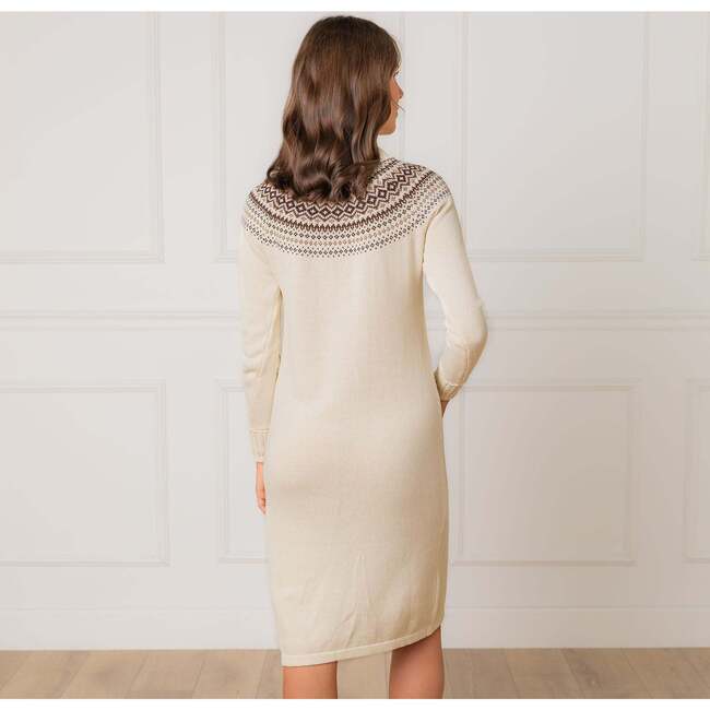 Organic Long Sleeve Turtleneck Intarsia Sweater Dress, Ivory Fireside Fair Isle - Dresses - 3