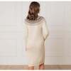 Organic Long Sleeve Turtleneck Intarsia Sweater Dress, Ivory Fireside Fair Isle - Dresses - 3