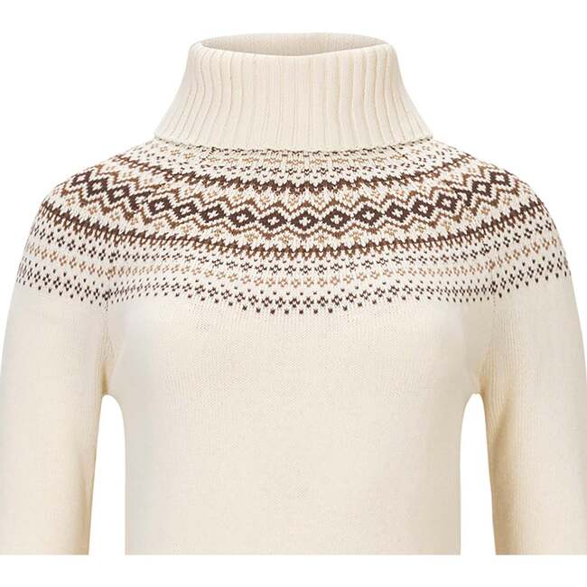 Organic Long Sleeve Turtleneck Intarsia Sweater Dress, Ivory Fireside Fair Isle - Dresses - 4
