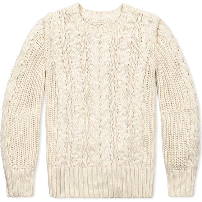 Organic Peasant Sleeve Cable Sweater, Ivory