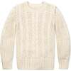 Organic Peasant Sleeve Cable Sweater, Ivory - Sweaters - 1 - thumbnail